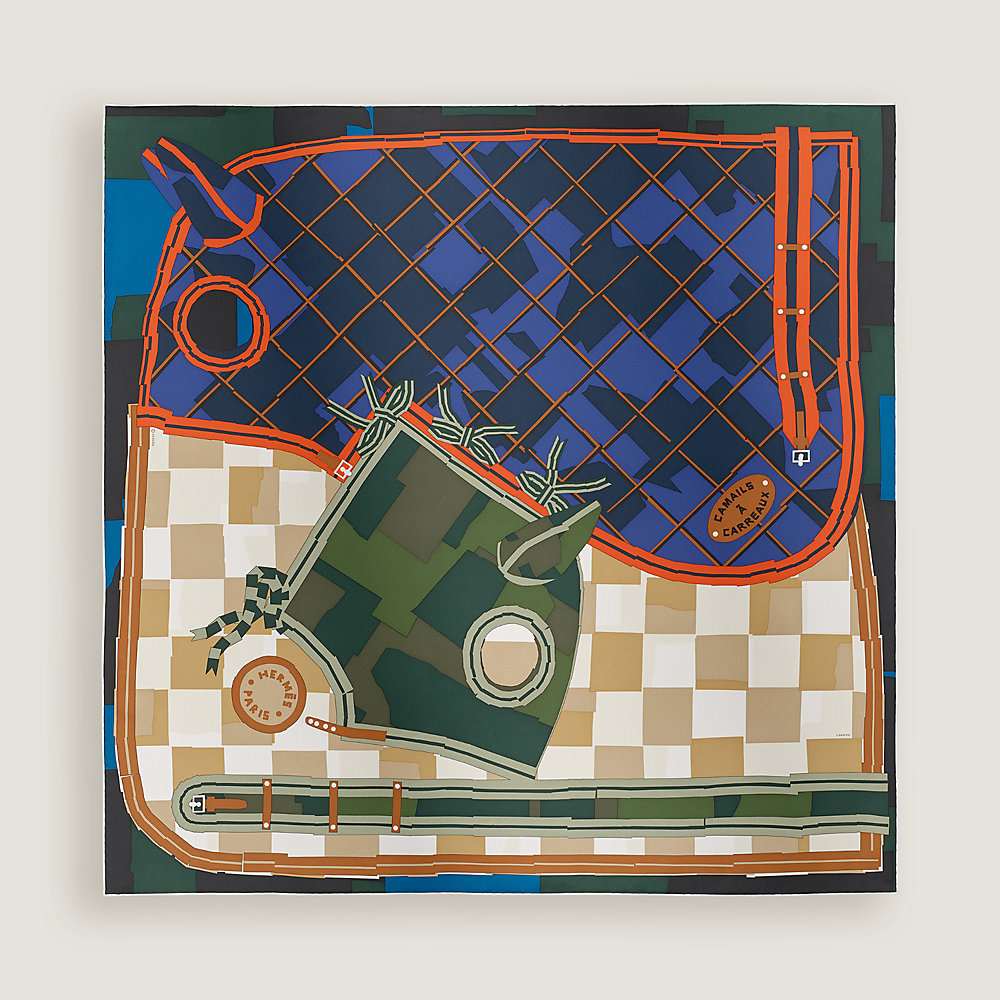Camails a Carreaux scarf 90 - Blue | Hermès Mainland China
